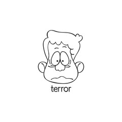 Terror. Emotion. Human face. Cartoon character. Isolated vector object on white background.