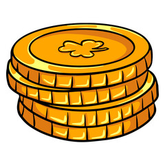 Coins illustration. A handful of gold coins. Cartoon style.