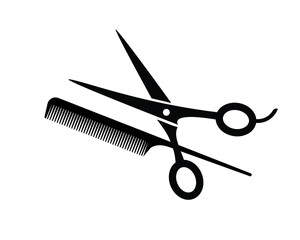 Flat icon scissors and combs isolated on white background. Beauty saloon. - obrazy, fototapety, plakaty