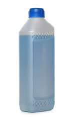Antifreeze in plastic bottle isolated on white