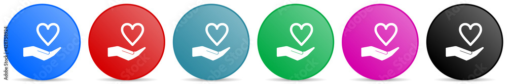 Aufkleber Care love vector icons, set of circle gradient buttons in 6 colors options for webdesign and mobile applications
