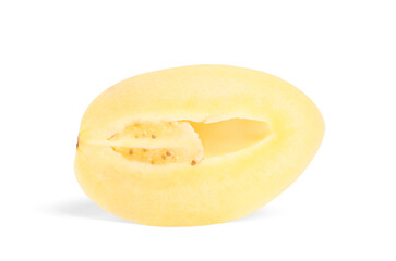 Half of ripe pepino melon isolated on white. Exotic fruit