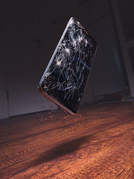 The smartphone falls and the screen breaks