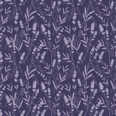 Lavender purple vector seamless pattern. Violet lavender hand draw background.