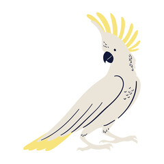 Vector cartoon tropical illustration with umbrella cockatoo parrot. © helenreveur