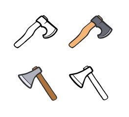 axe vector cartoon style set icon isolated on white background illustrations color and outline