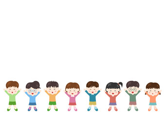 両手を上げて喜ぶ子供たちのイラスト