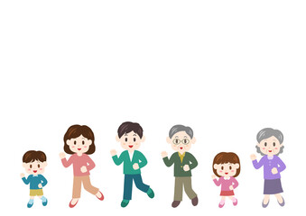 前に進む家族のイラスト