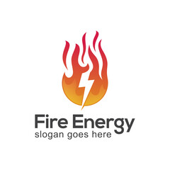 fire energy logo with thunderbolt symbol icon design. Abstract solar energy and renewable technology logo