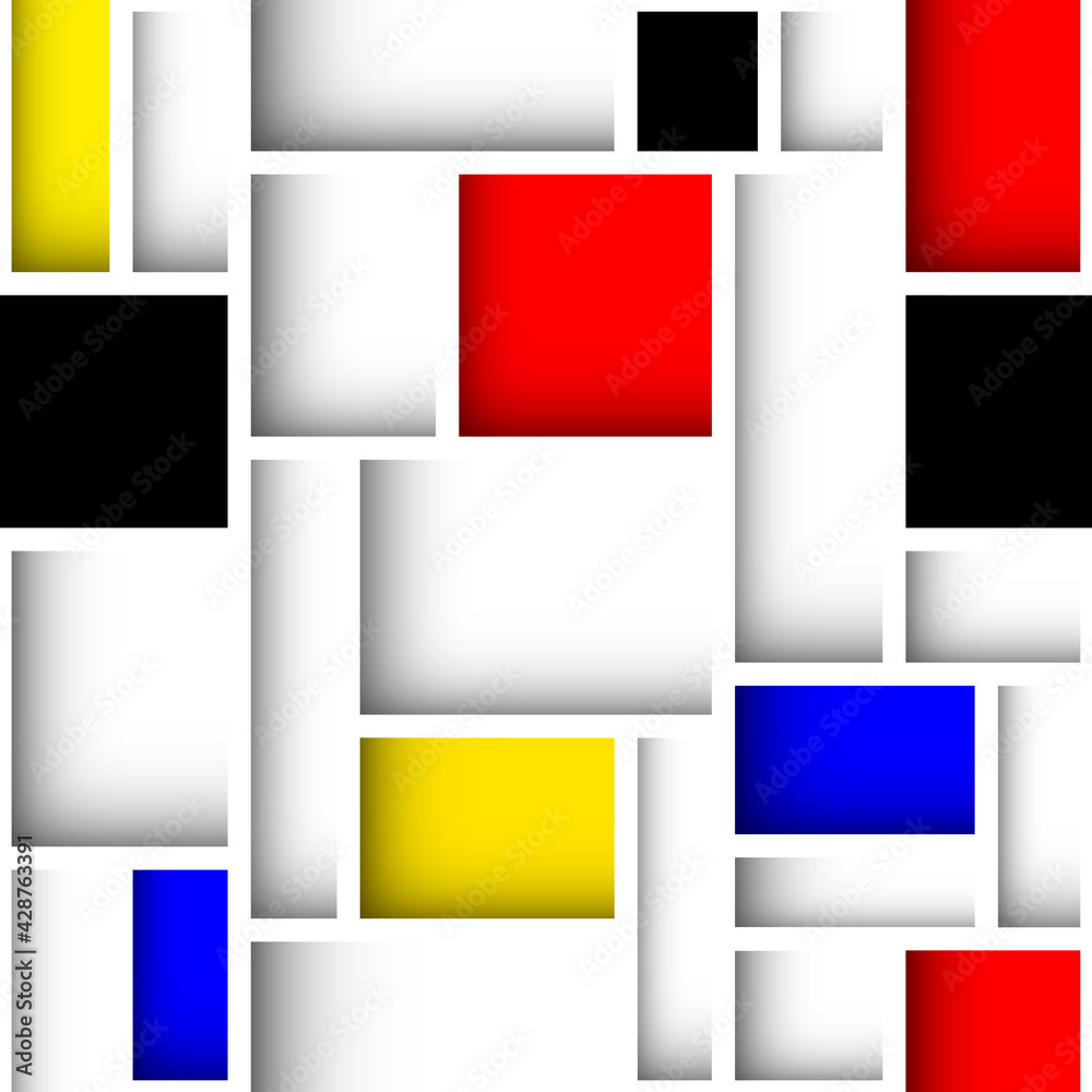 Poster Mondrian style design pattern. . Seamless vector pattern.