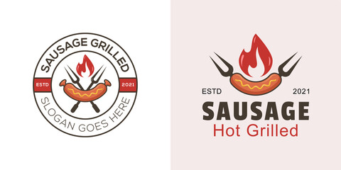 vintage retro barbecue Sausage hot grilled logo, bbq logo with two version