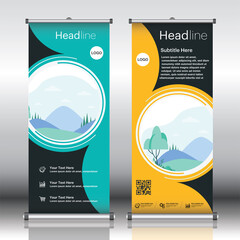 Roll up brochure flyer banner design vertical template vector, abstract geometric background, modern banner, rectangle size.