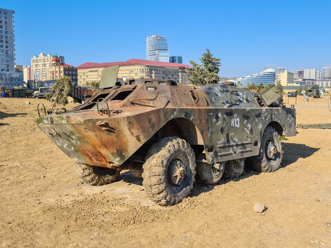 BRDM-2 is an amphibious armoured patrol car used by Russia and the former Soviet Union - Baku, Azerbaijan, 04-16-2021