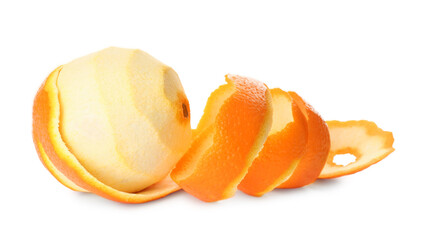 Fototapeta na wymiar Orange fruit with peel on white background
