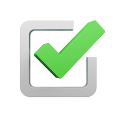 Green checkmark in the rounded square. 3D symbol on a white background