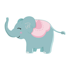 Blue elephant. Cute character. Colorful vector illustration. Cartoon style. Isolated on white background.  Illustration for your design, books, stickers, cards, posters, clothes.