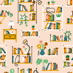 Home library aesthetic, vector pattern - 428765173