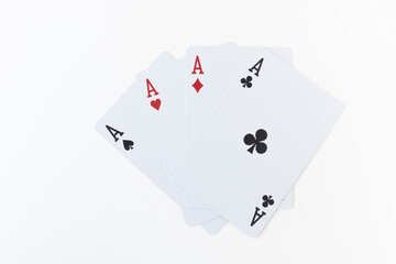 Four ace playing cards casino game isolated on white background.