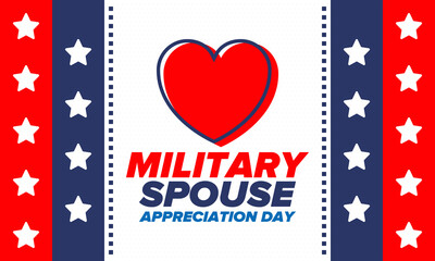 Military Spouse Appreciation Day. Celebrated in the United States. National Day recognition of the contribution, support and sacrifice of the spouses of the Armed Forces. Poster, card, banner. Vector