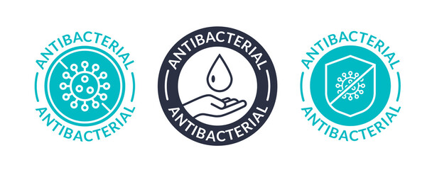 Antibacterial soap logo antiseptic bacteria clean medical symbol. Anti bacteria vector label design