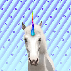 Trendy art collage. Beautiful unicorn on color background © New Africa