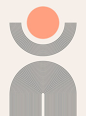 Abstract modern bohemian contemporary geometric minimal pattern art style. Wall line boho abstract shape arch