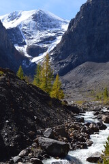 Obraz premium Stormy stream from a small glacier, Actru, Altai