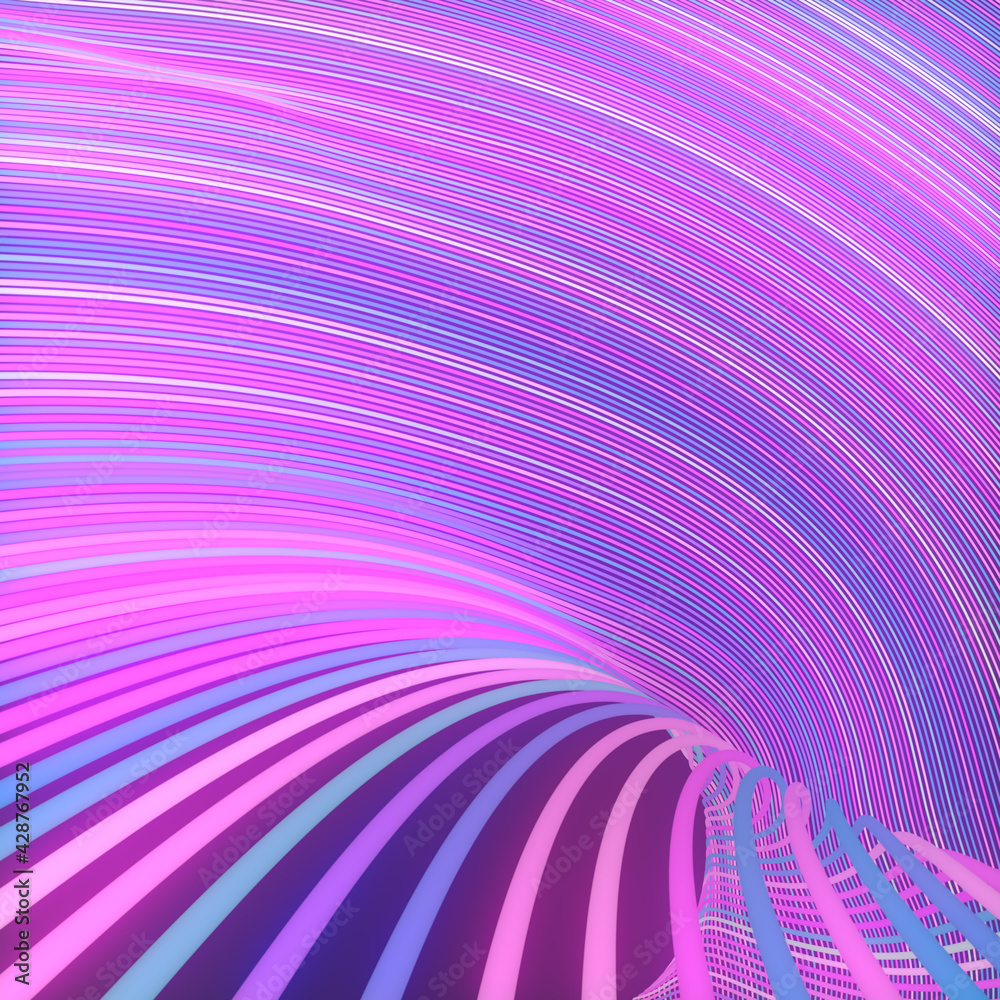 Poster Abstract twisted multicolored wavy wires. Modern 3d rendering digital illustration. Line art design element