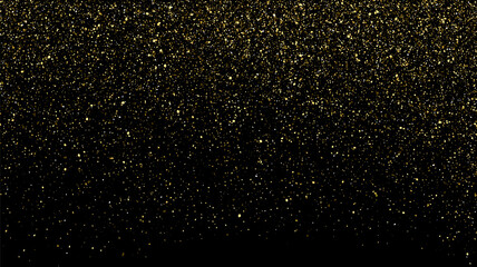 Fototapeta na wymiar Gold glitter texture on black background. Golden sparkle confetti vector shine luxury gold glitter