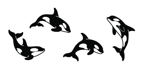 Cartoon killer whale sketch line icon. Сute animals set of icons.