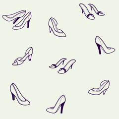 Simple seamless trendy pattern women's shoes. Contour vector illustration.