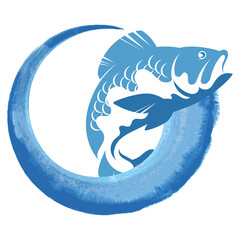 Fish on blue wave, fishing and food design