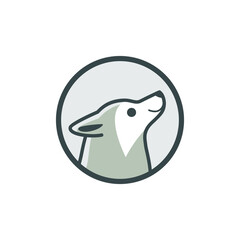 Wolf head logo, cute kind character. Vector illustration in cartoon style.