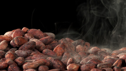 Pile of roasted cocoa beans