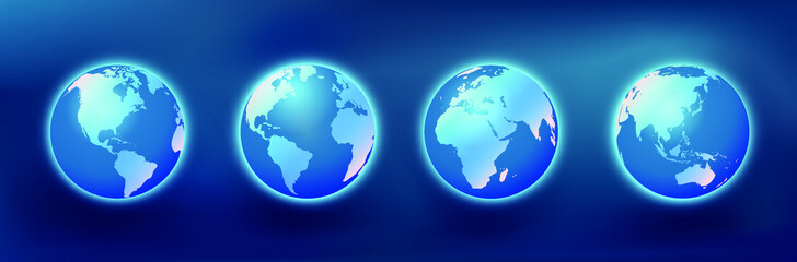 Vector illustration of Earth Globe with major continents. Earth Globe with American, African, Australian and Europe continent. Vector geographic elements illustrated on blue background © GN.STUDIO