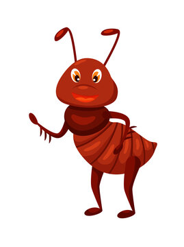 Cartoon ant waving isolated on white background