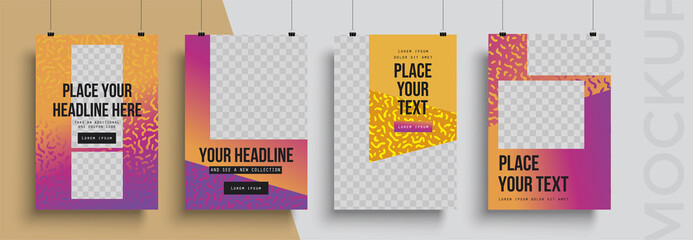 Naklejka premium Trendy background cover posters, banners, flyers, placards. Minimal banner design set for electro concert