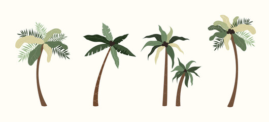 Fototapeta na wymiar Palm trees isolated in hand drawn style. Modern tropical vector trees