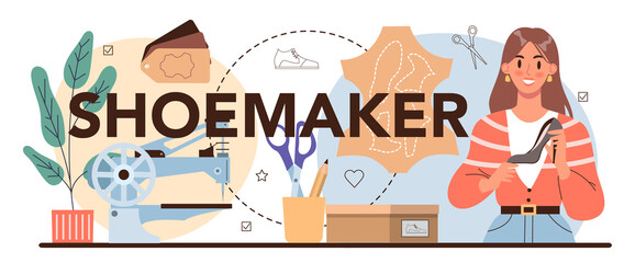 Shoemaker typographic header. Craftsman wearing an apron