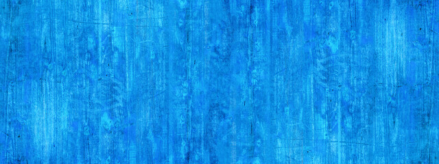 Fototapeta na wymiar Abstract grunge old blue painted wooden texture - wood background panorama long banner.