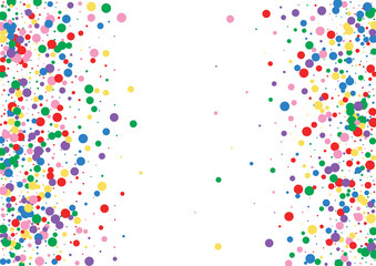 Red Dot Graphic Texture. Confetti Summer Illustration. Multicolored Christmas Round. Yellow Top Circle Background.