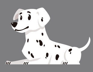 Lying Dalmatian side view. Beautiful pet in cartoon style.