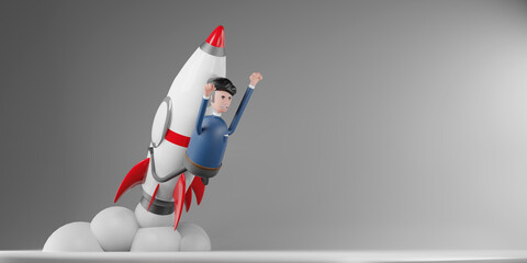 Businessman Flying on a Rocket. Start up business concept,