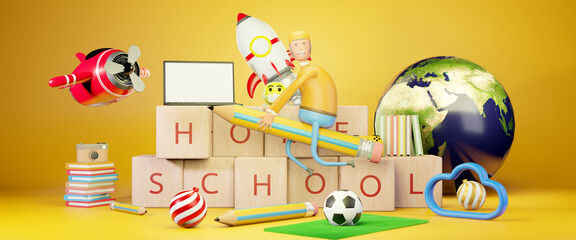 Digital Online Education, distance learning, back to school concept, 3D Illustration