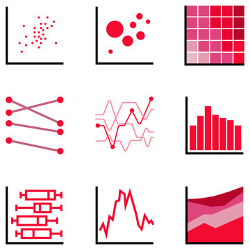 Red tone icon set of chart and graph for comparison presentation and data or information analytic also with data learning and big data.