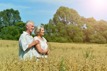 Senior couple at summer field  during vacation