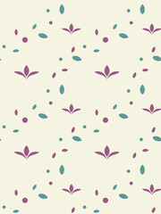 Seamless Gentle Pattern with Leaves and Purple Flowers