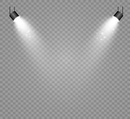 White scene on with spotlights. Vector illustration.