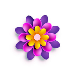 Fototapeta premium Paper art cut flower decorative element isolated on white