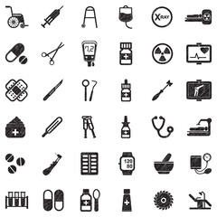 Medicine And Medical Devices. Black Scribble Design. Vector Illustration.